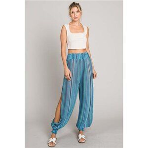 nwt Cotton Bleu by Nu Label‎ Striped Smocked Cover Up Pants